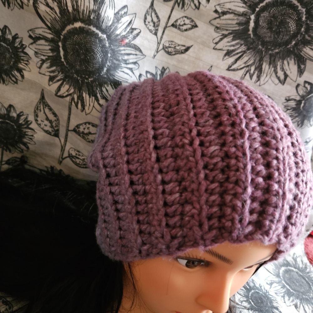 Purple Crochet Handmade Beanie Hat - Picture 11 of 12
